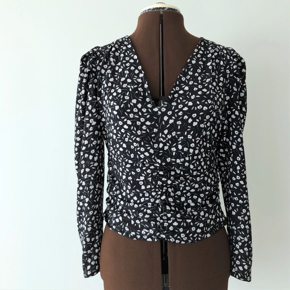 Black & White Floral Mutton Sleeve Top - Picture 1 of 7